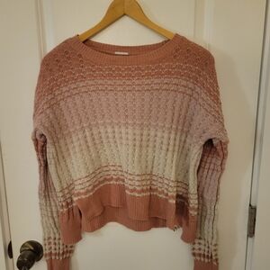 Hollister Pink and Cream Crew Neck Sweater